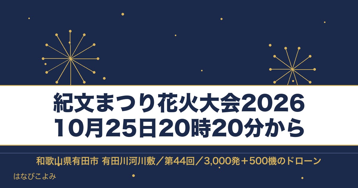 紀文まつり花火大会2026の日程は10月25日！時間と有料席