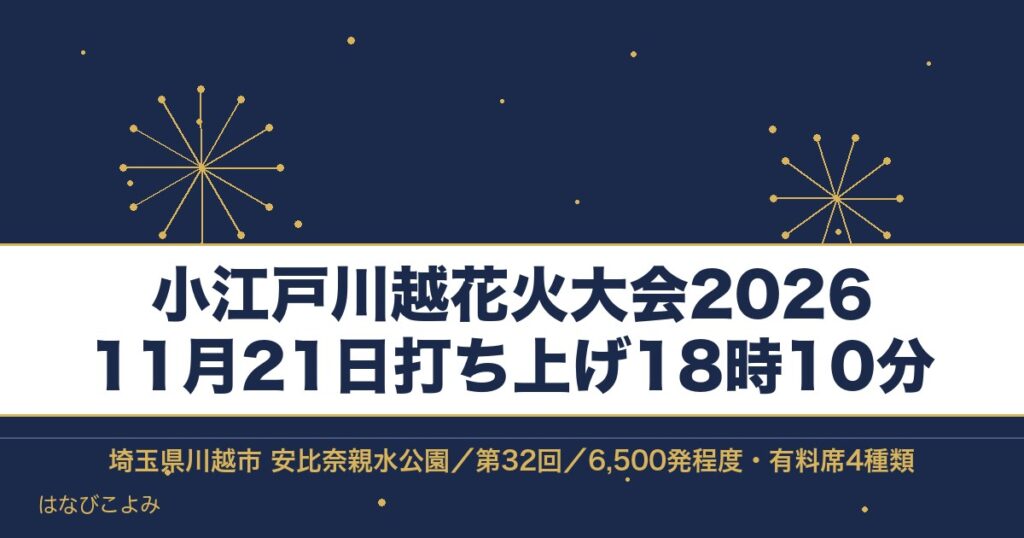 小江戸川越花火大会2026の日程は11月21日！時間とチケットも