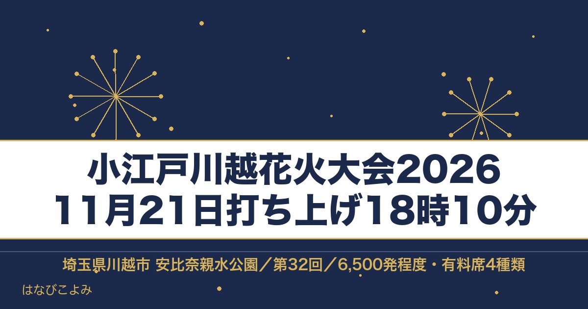 小江戸川越花火大会2026の日程は11月21日!時間とチケットも