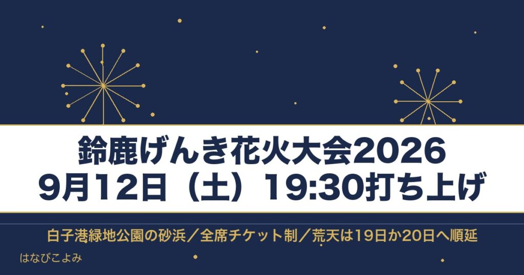 鈴鹿げんき花火大会2026の日程は9月12日！時間や打ち上げ数も